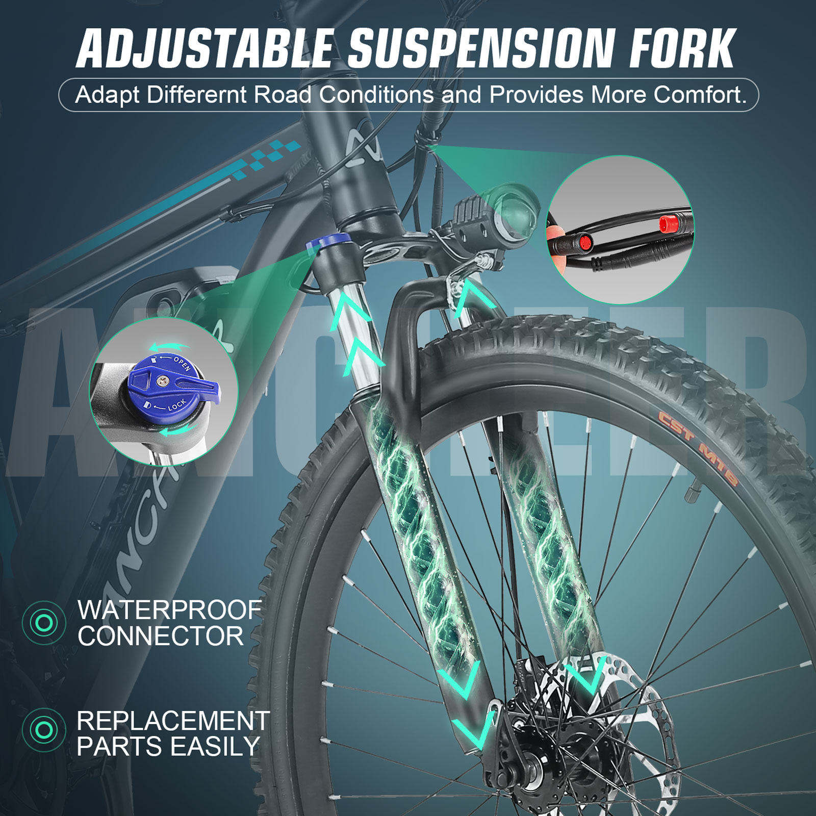 ANCHEER Gladiator 500W Electric Bike 26'' Electric Mountain Bike, 48V 10.4AH Removable Battery, Up to 50 Miles, 3.5H Fast Charge-AN5870