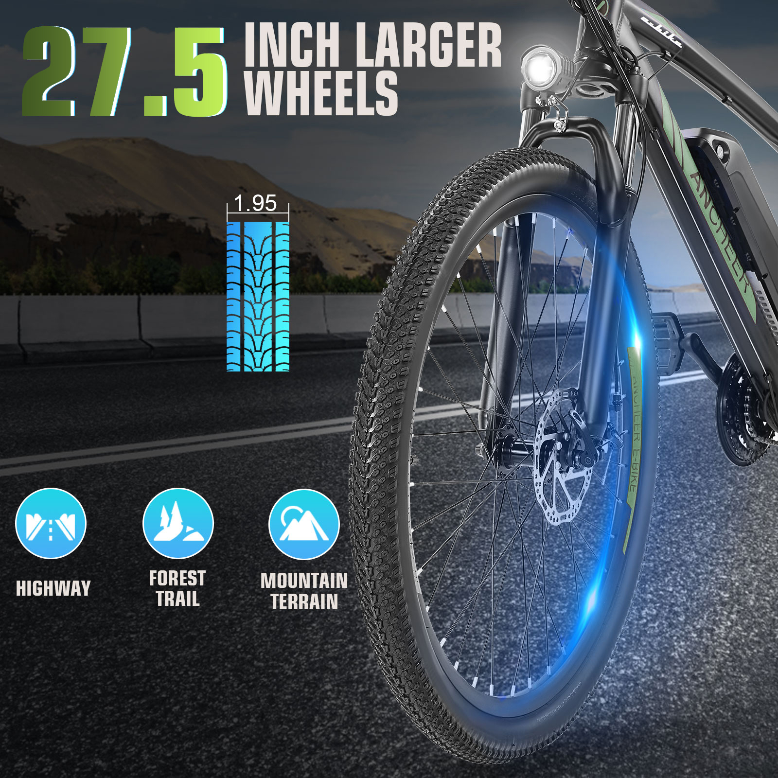 ANCHEER Hummer 500W Electric Bike for Adults 27.5'' Electric Mountain Bike, 3 Hours Fast Charge, 55 Miles with 48V 10.4AH Removable Battery-AN5874