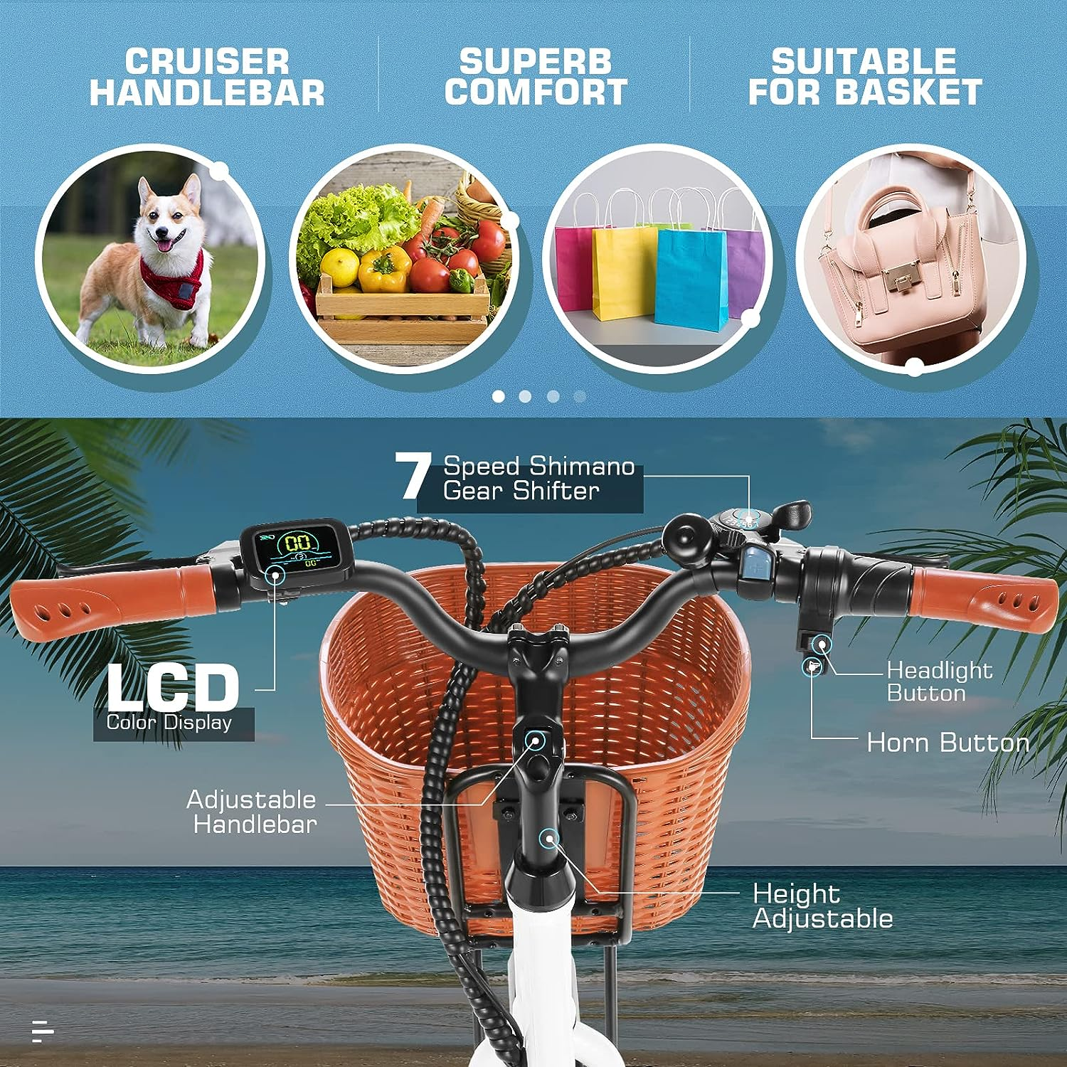 ANCHEER Fawn Electric Bicycle, 26” Electric City Bike, Low Frame Electric Bike with 48V/7.8 Ah Lithium Battery and 500W Powerful Motor, Step Through Commuter Ebike with Basket for Woman Man-AN5928