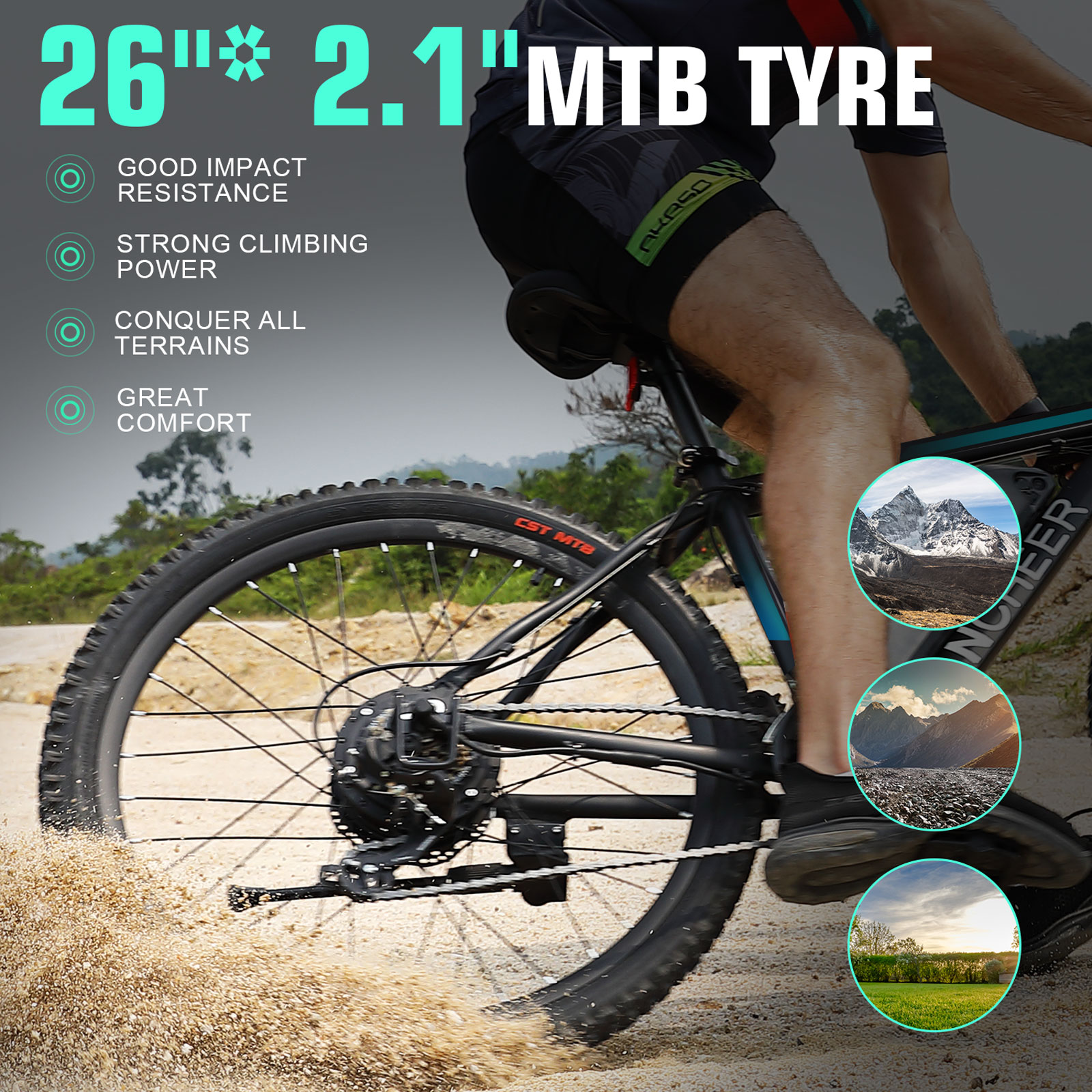 ANCHEER Gladiator 500W Electric Bike 26'' Electric Mountain Bike, 48V 10.4AH Removable Battery, Up to 50 Miles, 3.5H Fast Charge-AN5870