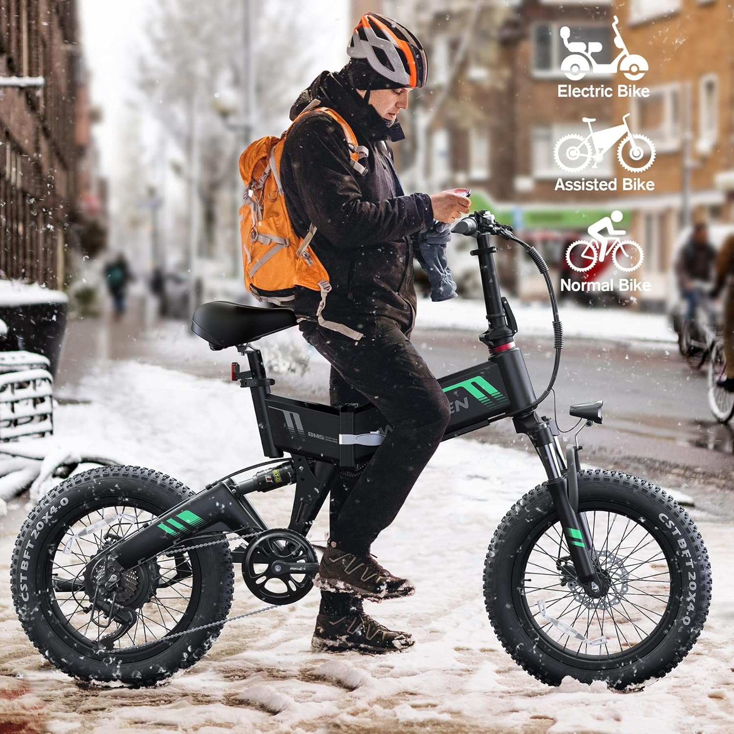 ANCHEER Wooken Electric Bike, 20''X4.0 Fat Tire Electric Bike for Adults,500W(Peak 750W) Foldable Electric Bike with 48V 10Ah Battery,20MPH Ebike for Mountain Beach Snow-AN5942