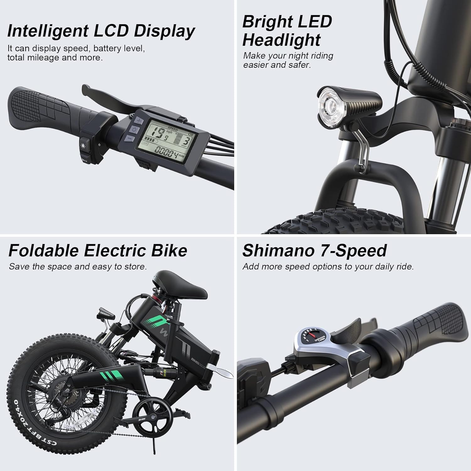 ANCHEER Wooken Electric Bike, 20''X4.0 Fat Tire Electric Bike for Adults,500W(Peak 750W) Foldable Electric Bike with 48V 10Ah Battery,20MPH Ebike for Mountain Beach Snow-AN5942