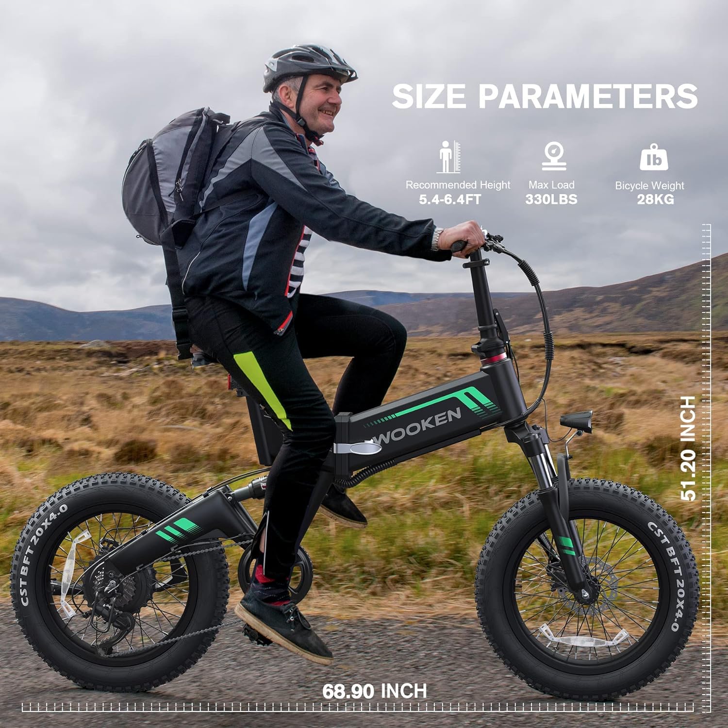 ANCHEER Wooken Electric Bike, 20''X4.0 Fat Tire Electric Bike for Adults,500W(Peak 750W) Foldable Electric Bike with 48V 10Ah Battery,20MPH Ebike for Mountain Beach Snow-AN5942