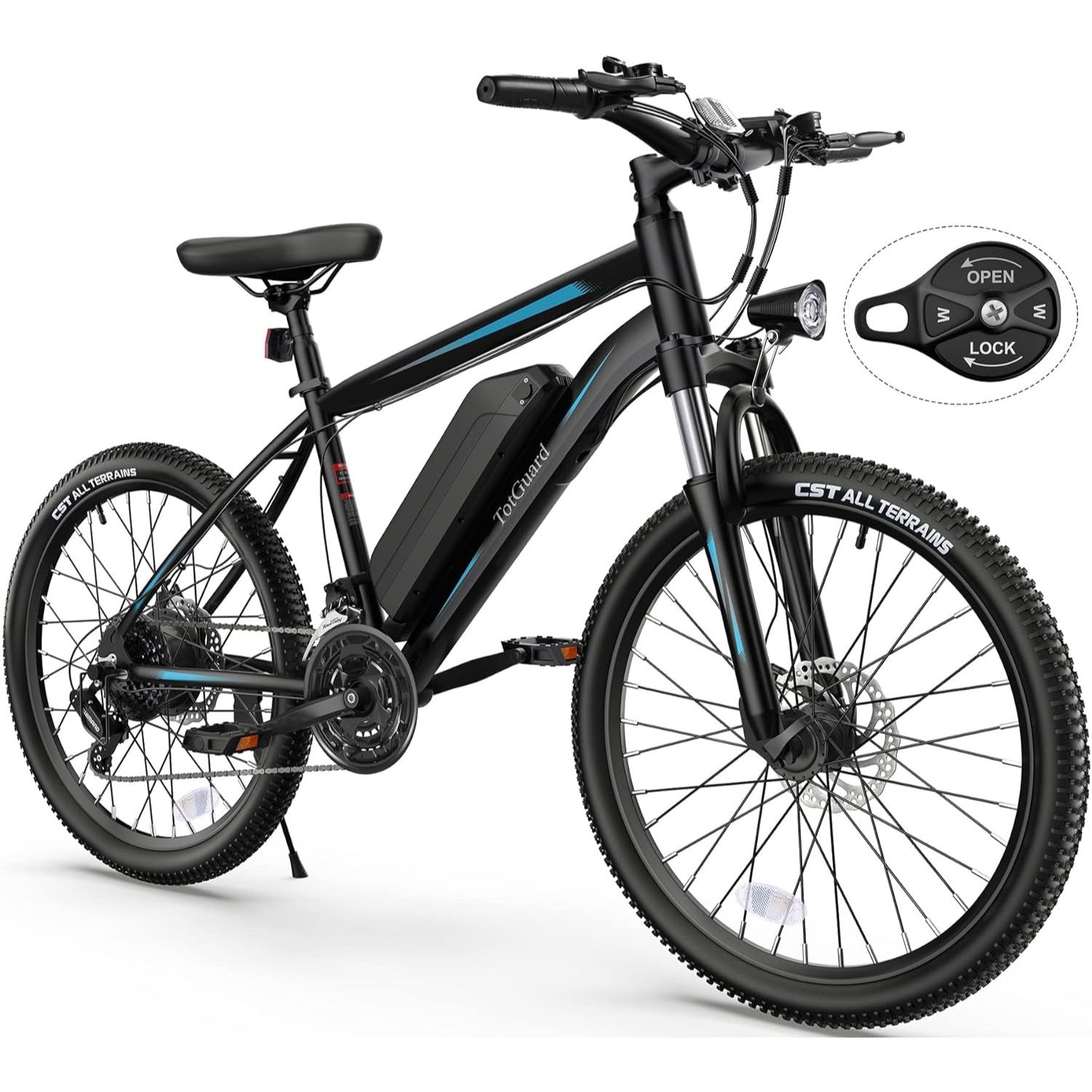 ANCHEER Totguard Electric Bike, Electric Bike for Adults 26'' Ebike with 350W Motor, 19.8MPH Electric Mountain Bike with Lockable Suspension Fork, Removable 36V 374Wh Battery, Shimano 21 Speed Gears-AN5856