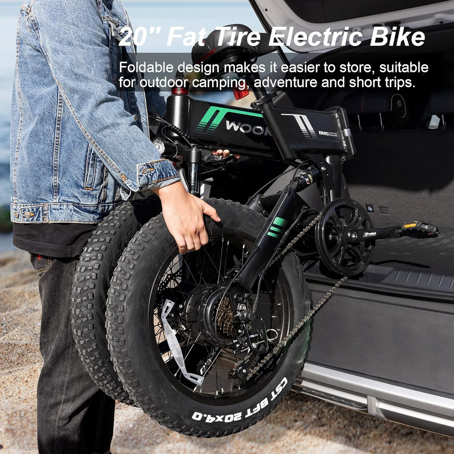 ANCHEER Wooken Electric Bike, 20''X4.0 Fat Tire Electric Bike for Adults,500W(Peak 750W) Foldable Electric Bike with 48V 10Ah Battery,20MPH Ebike for Mountain Beach Snow-AN5942