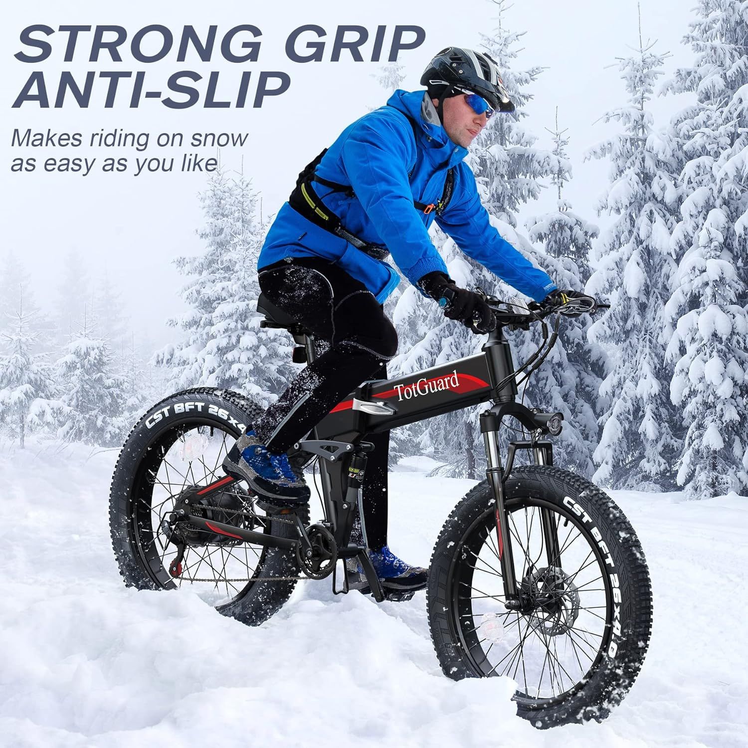 ANCHEER Totguard Electric Bike, 26''x4.0 Electric Bike for Adults 500W Ebike 21.6Mph Folding Fat Tire Electric Bike with 48V 480Wh Removable Battery, Dual Shock Absorber, Shimano 21-Speed, LCD Display-AN5857