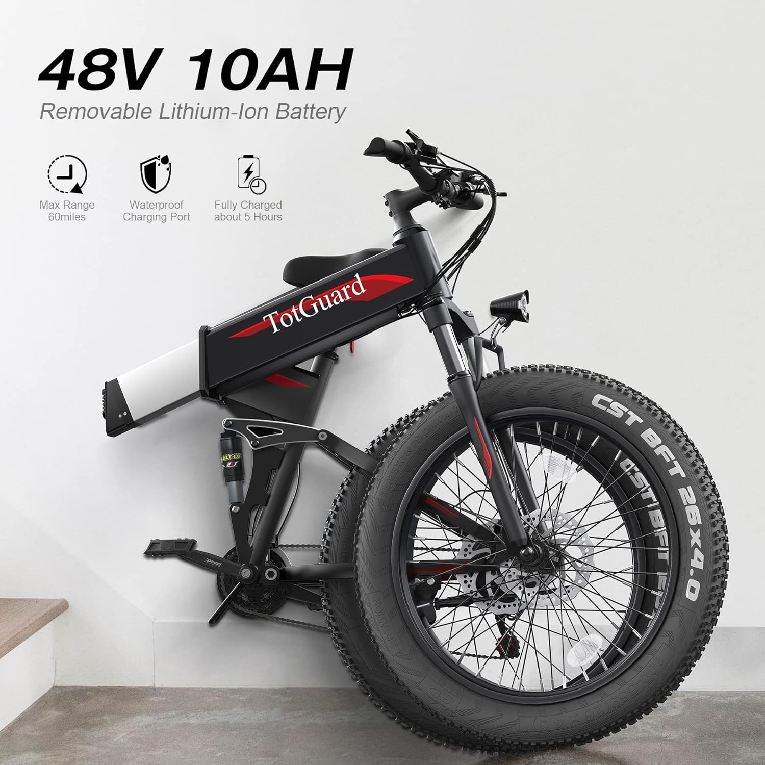 ANCHEER Totguard Electric Bike, 26''x4.0 Electric Bike for Adults 500W Ebike 21.6Mph Folding Fat Tire Electric Bike with 48V 480Wh Removable Battery, Dual Shock Absorber, Shimano 21-Speed, LCD Display-AN5857