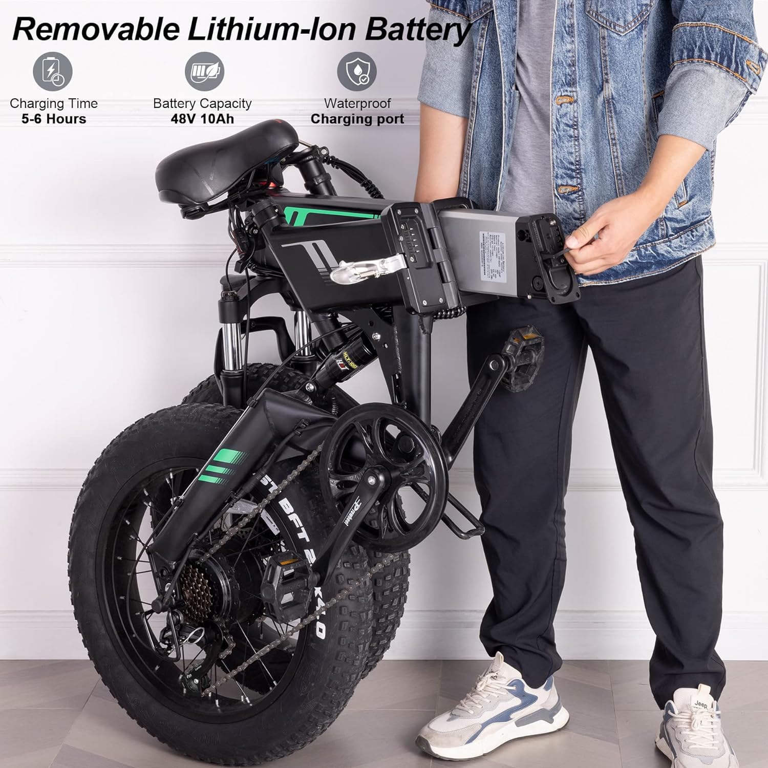 ANCHEER Wooken Electric Bike, 20''X4.0 Fat Tire Electric Bike for Adults,500W(Peak 750W) Foldable Electric Bike with 48V 10Ah Battery,20MPH Ebike for Mountain Beach Snow-AN5942