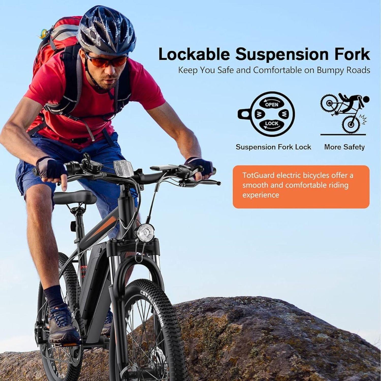 ANCHEER Totguard Electric Bike, Electric Bike for Adults 26'' Ebike with 350W Motor, 19.8MPH Electric Mountain Bike with Lockable Suspension Fork, Removable 36V 374Wh Battery, Shimano 21 Speed Gears-AN5856