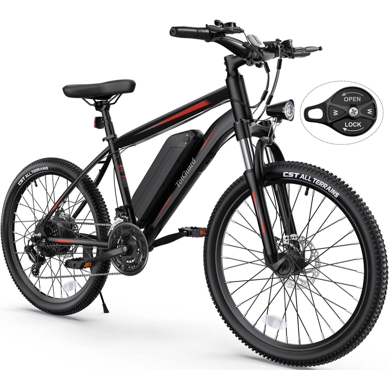 ANCHEER Totguard Electric Bike, Electric Bike for Adults 26'' Ebike with 350W Motor, 19.8MPH Electric Mountain Bike with Lockable Suspension Fork, Removable 36V 374Wh Battery, Shimano 21 Speed Gears-AN5856