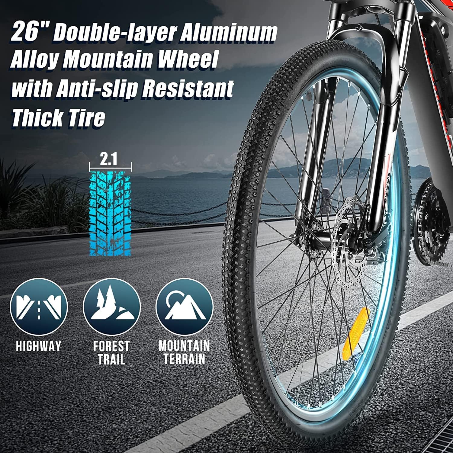 ANCHEER Sunshine 500W Electric Mountain Bike 26'' Commuter Ebike, 20MPH Adults Electric Bicycle with Removable 48V/374Wh Battery-AN5873