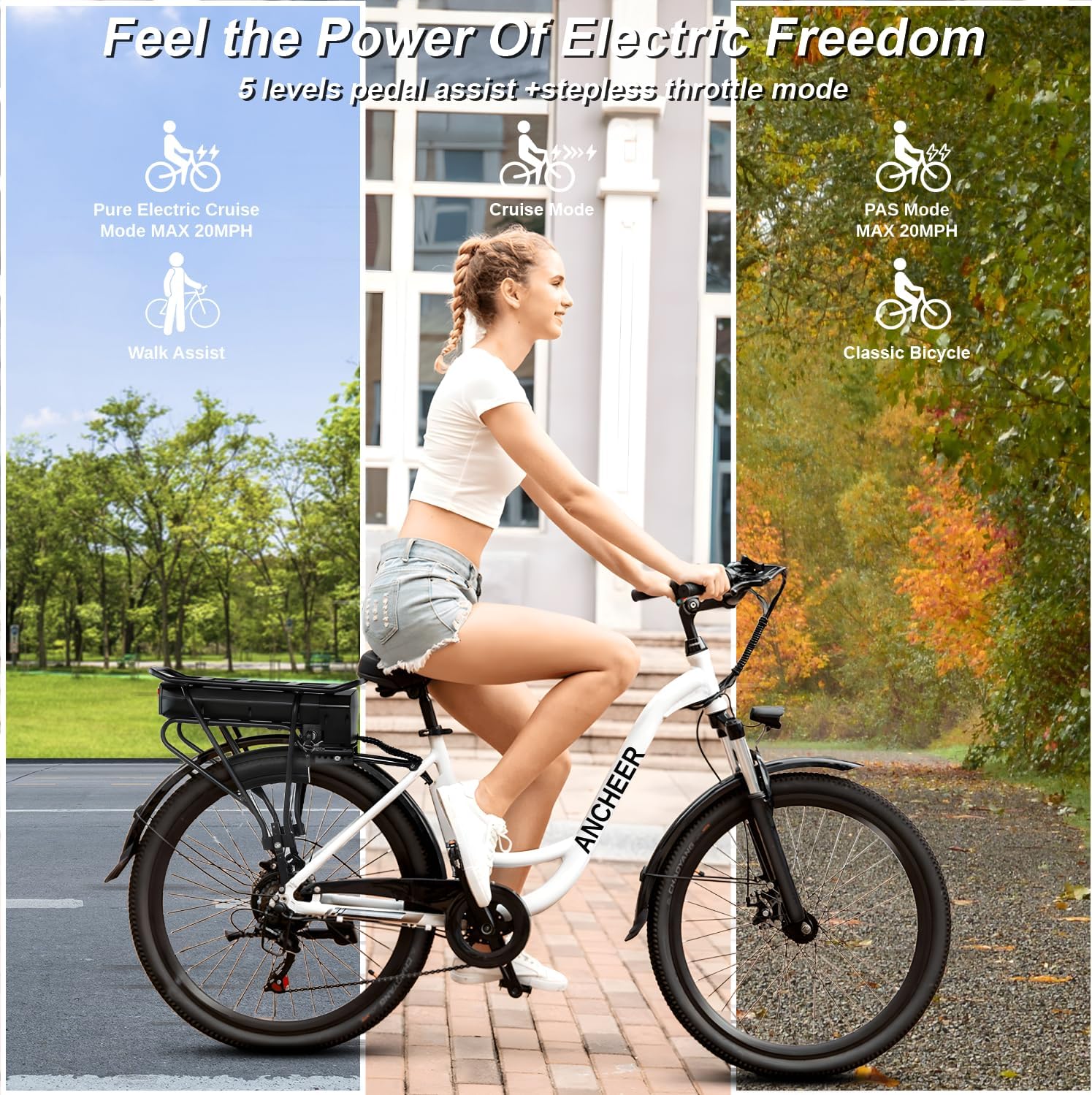 ANCHEER Swan Electric Bike for Adults with 48V 500Wh Removable Battery, 3.5H Fast Charge, UP to 45 Miles, 26