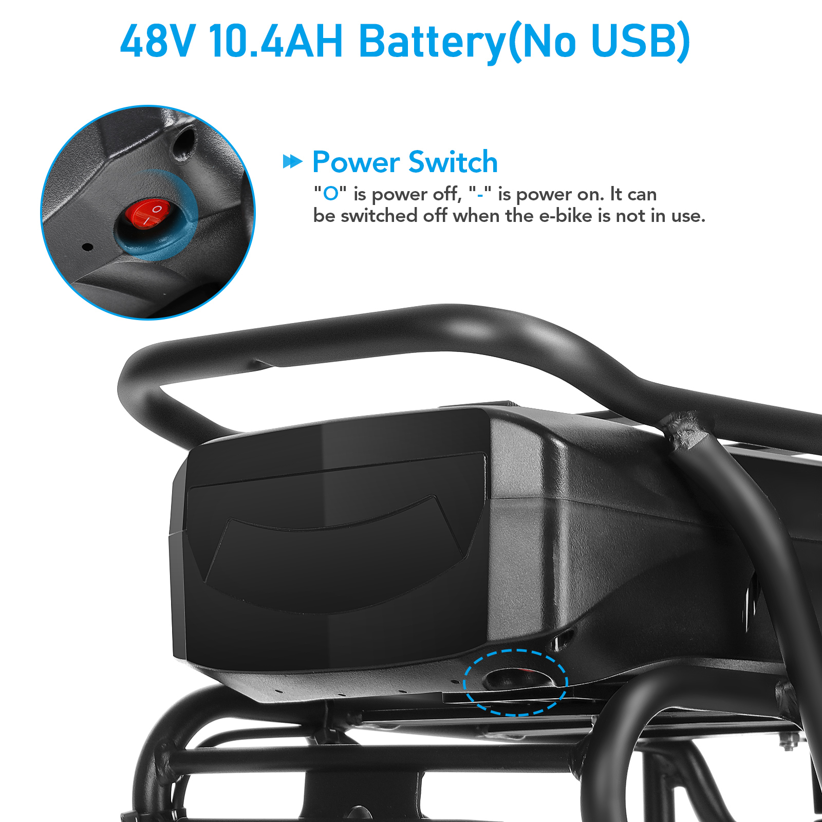 ANCHEER 48V 10.4Ah Removable Battery, 3.5H Fast Charge, For Model Swan